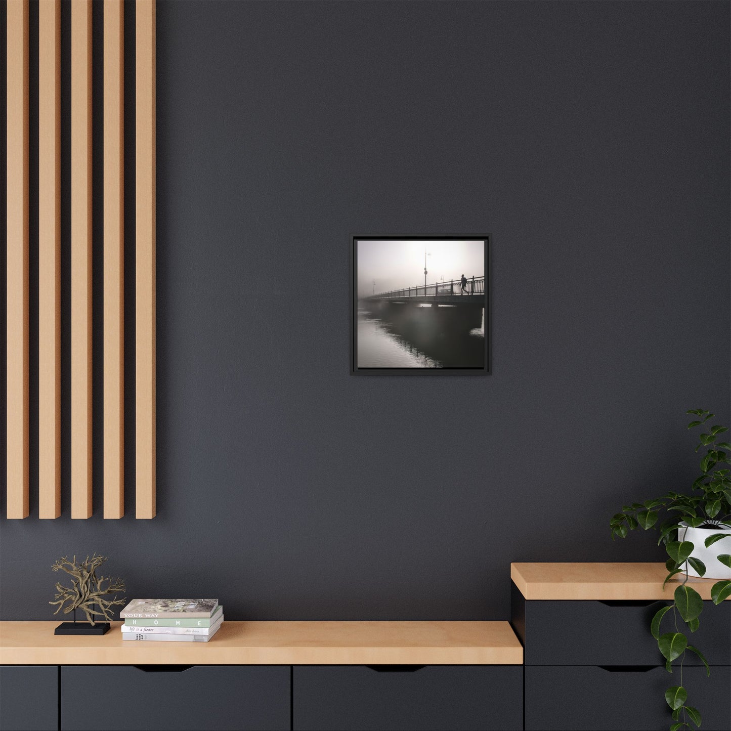 Framed Matte Canvas - Foggy Bridge Black & White Photography