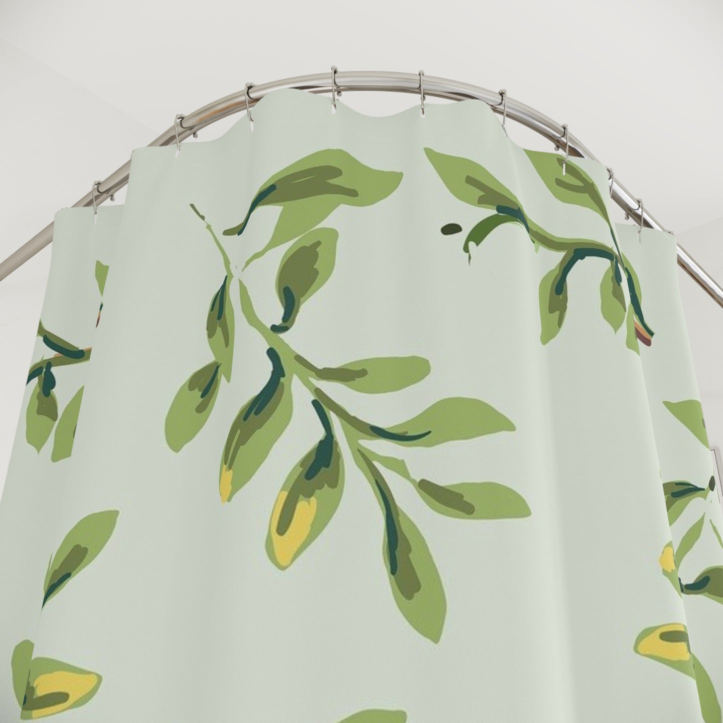 Botanical Olive Branch Shower Curtain — Green Leaf Bathroom Decor