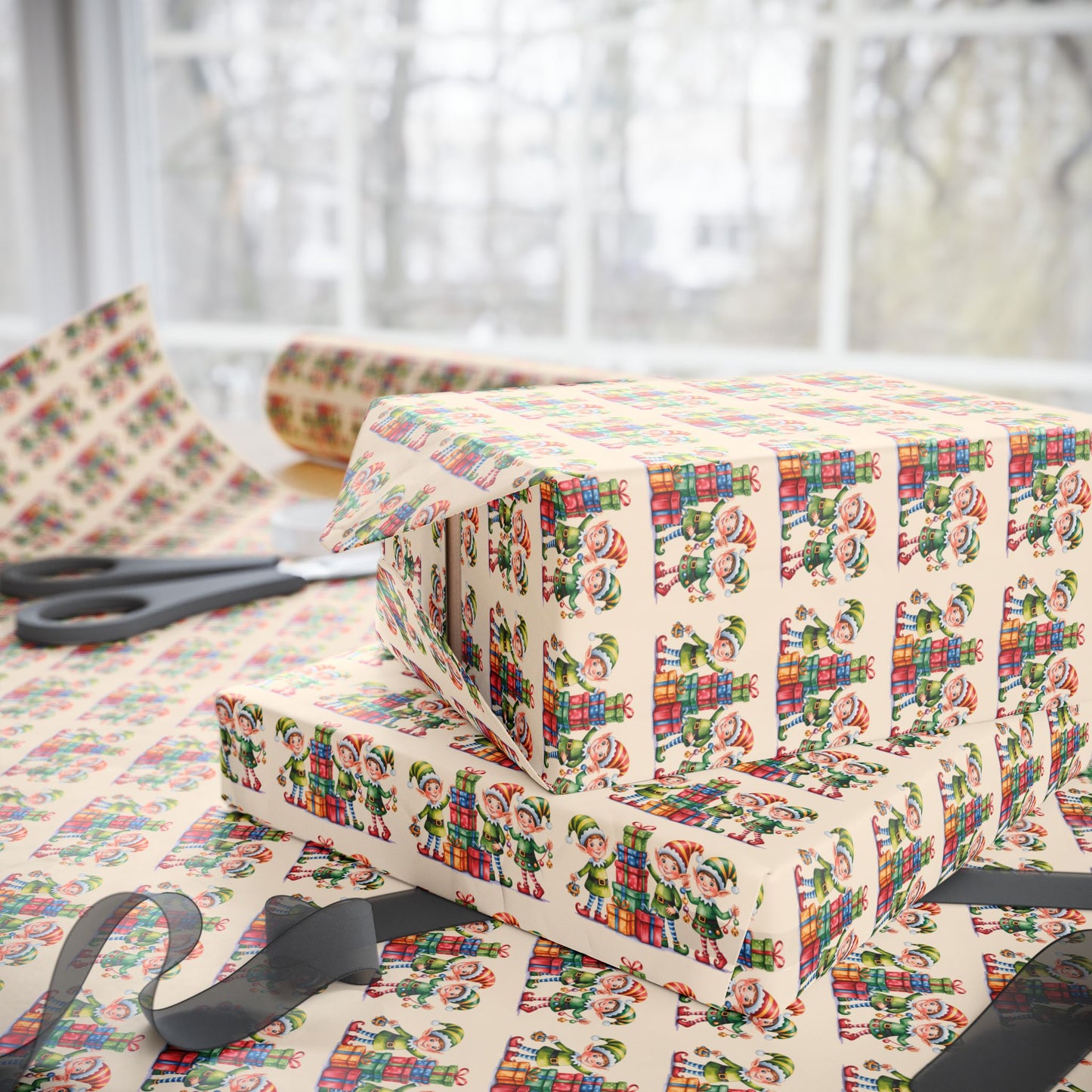 Holiday Gnome Wrapping Paper Roll – Colorful Santa Gnome Gift Wrap