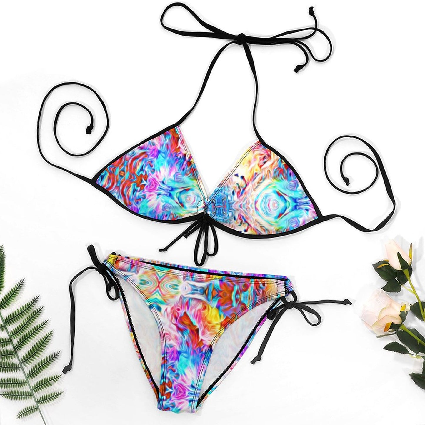Halter Tie Front Bikini Set Vibrant Colors
