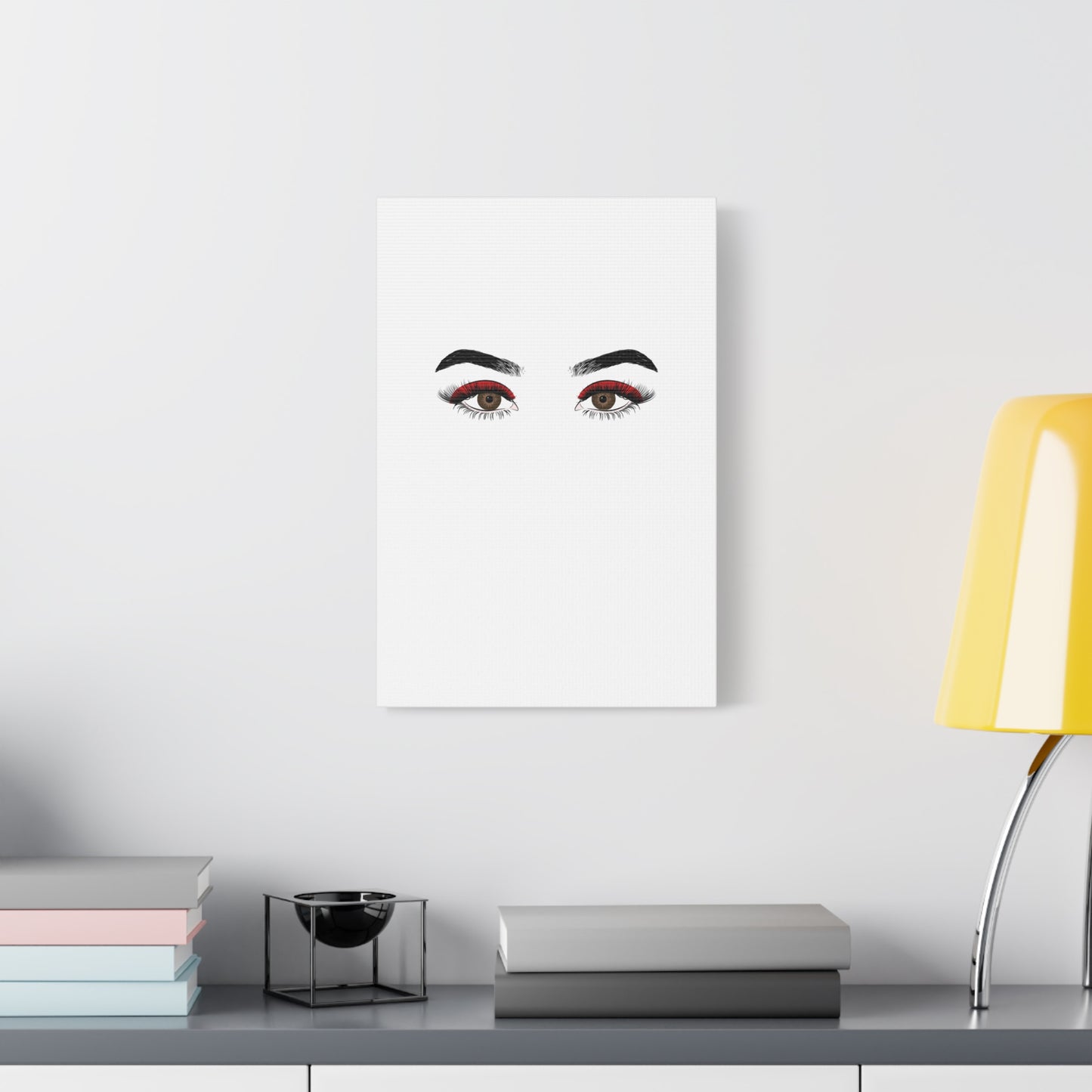 Glam Eyes Matte Canvas Wall Art — Brown Eyes with Red Lashes