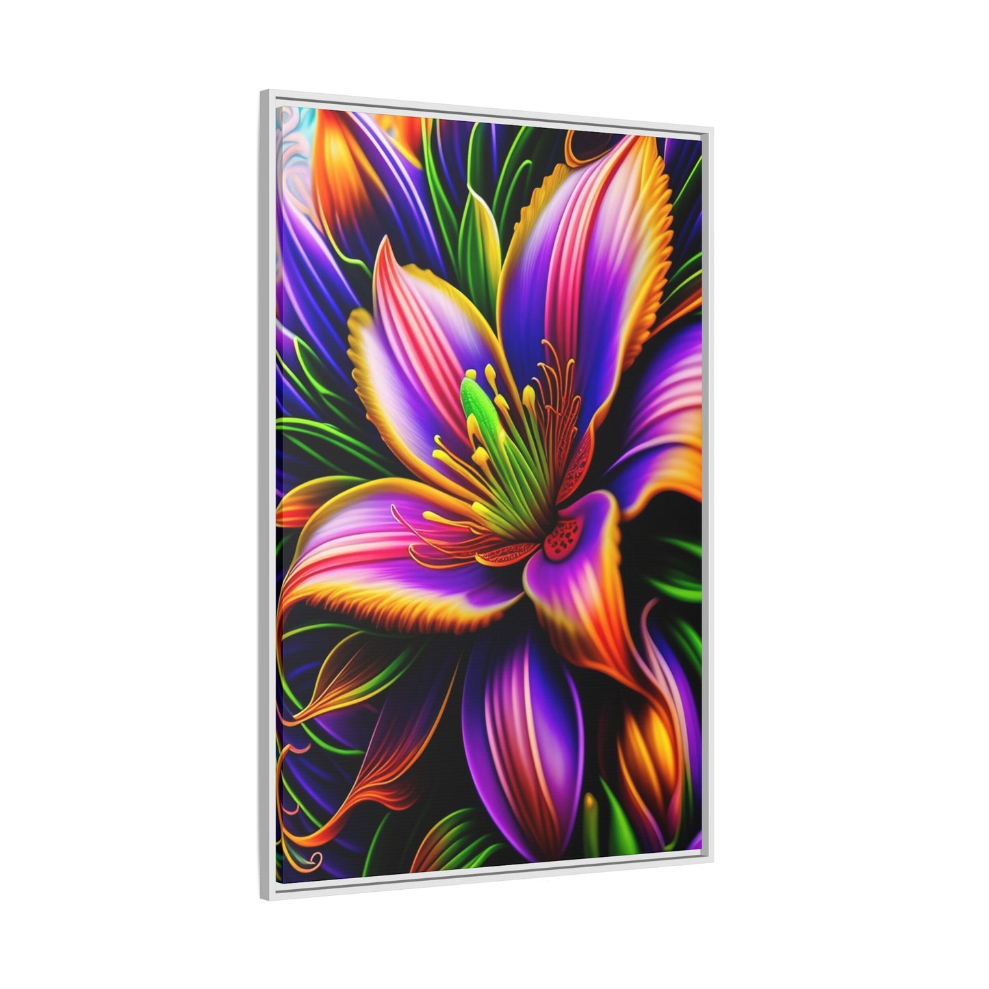 Vibrant Neon Floral Matte Canvas Print — Framed Wall Art