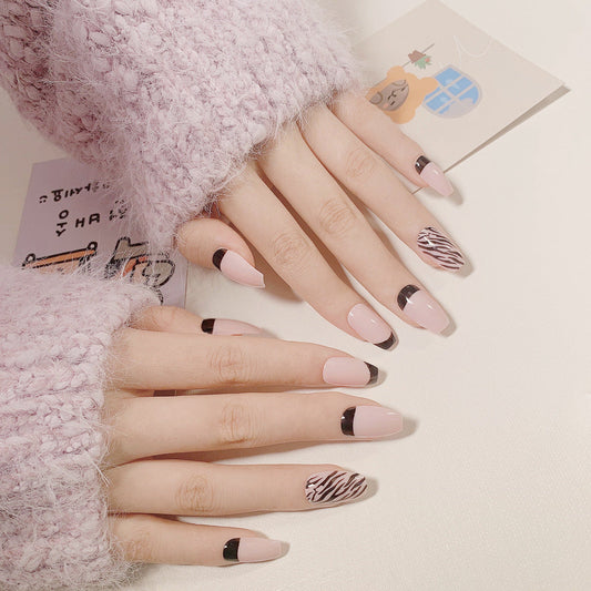 Anti-French Stripes Gray Pink Purple Wear Nail Art Fake Nail Nail Art Patch Nail Patch Removable Nail Art 365nails
