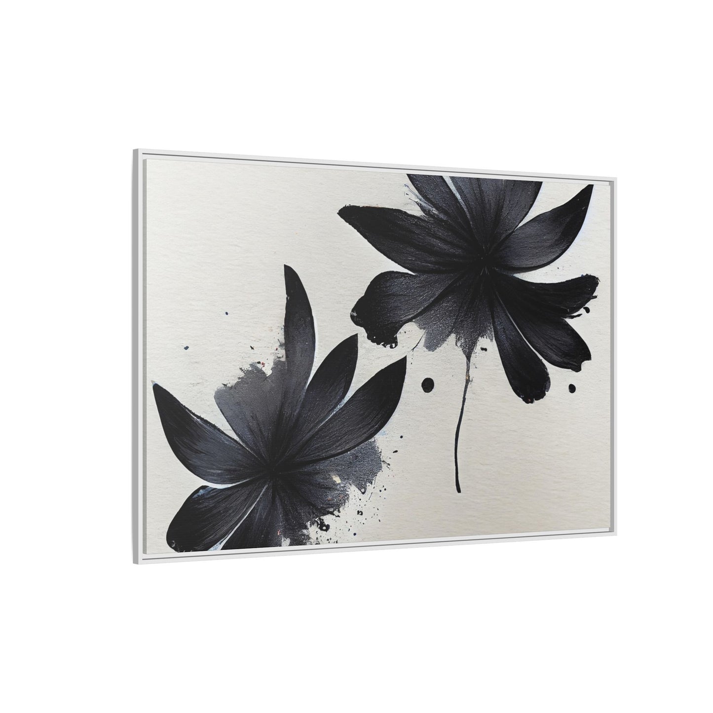 Framed Black Floral Matte Canvas Wall Art — Monochrome Botanical Print