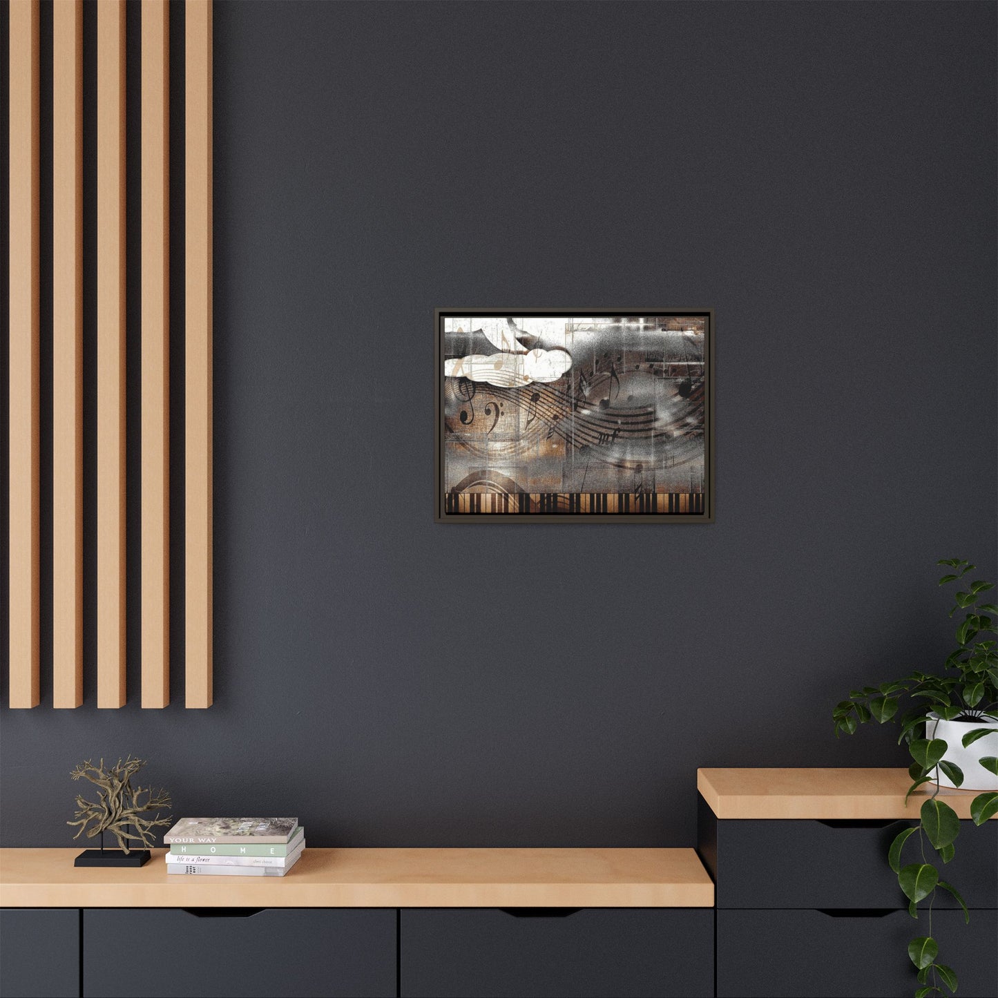 Framed Music Notes Canvas Print — Abstract Vintage Piano & Sheet Music Wall Art