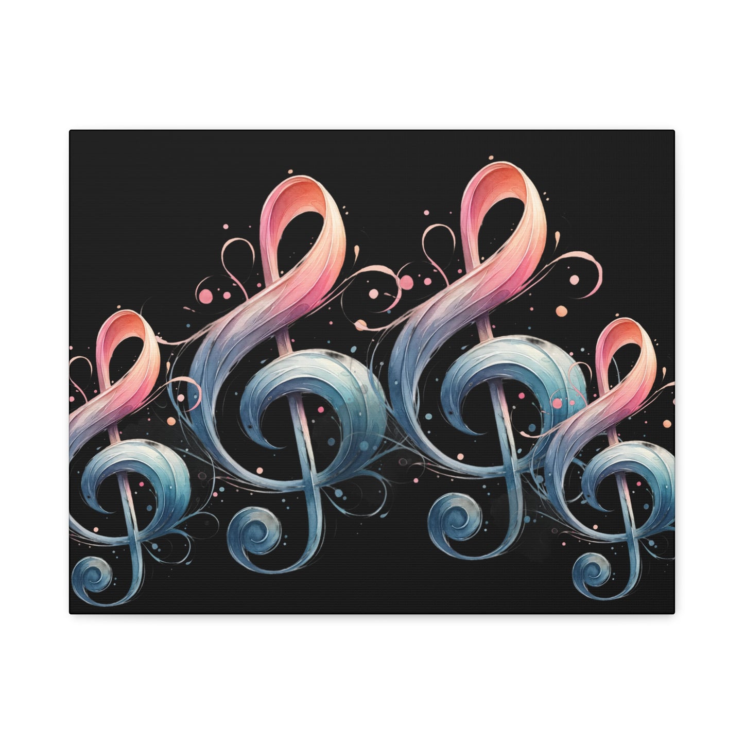 Musical Treble Clef Canvas Wall Art — Pastel Ribbon Notes on Black
