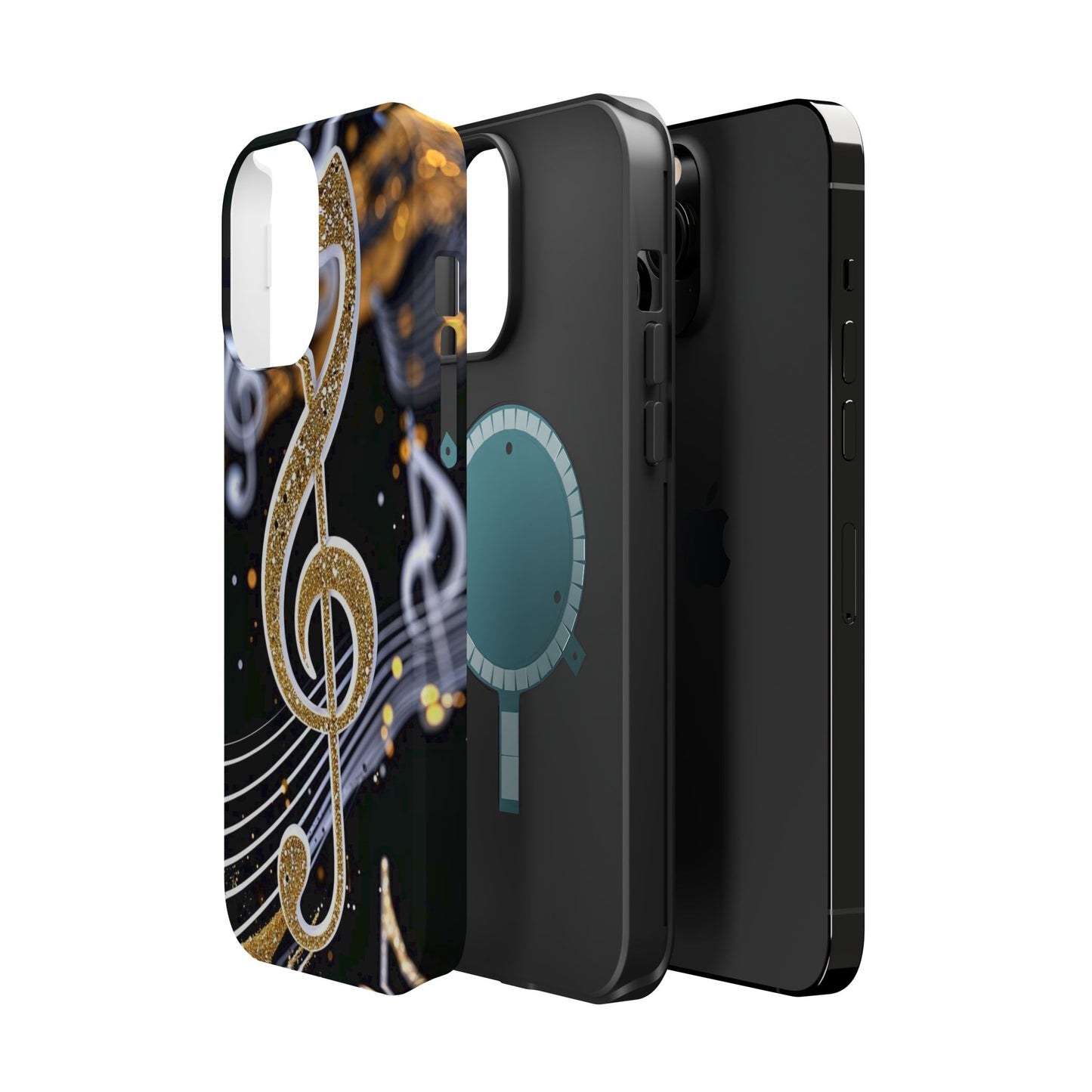 Music Notes Magnetic Impact-Resistant Phone Case — Gold Treble Clef Design