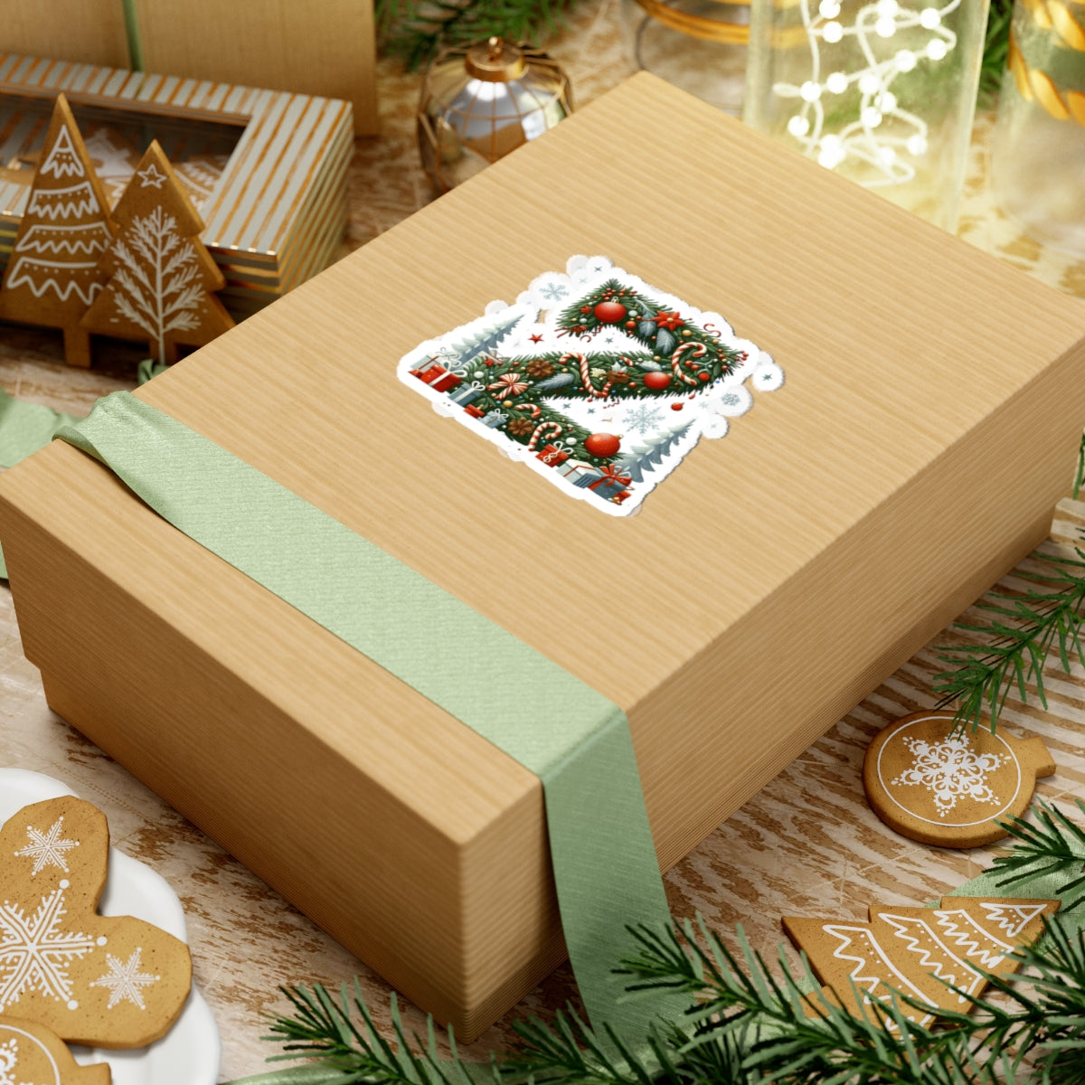 Christmas Wreath Letter Z Kiss-Cut Sticker — Holiday Initial Decal