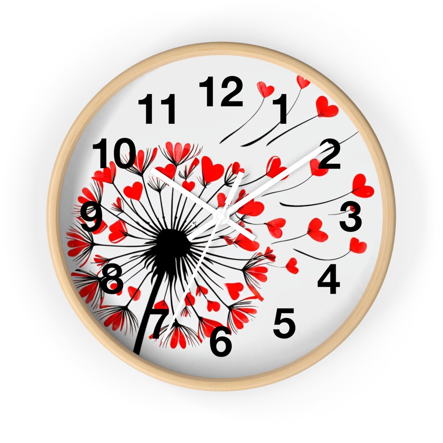 Heart Dandelion Wall Clock — Romantic Red Heart Seeds Decorative Clock