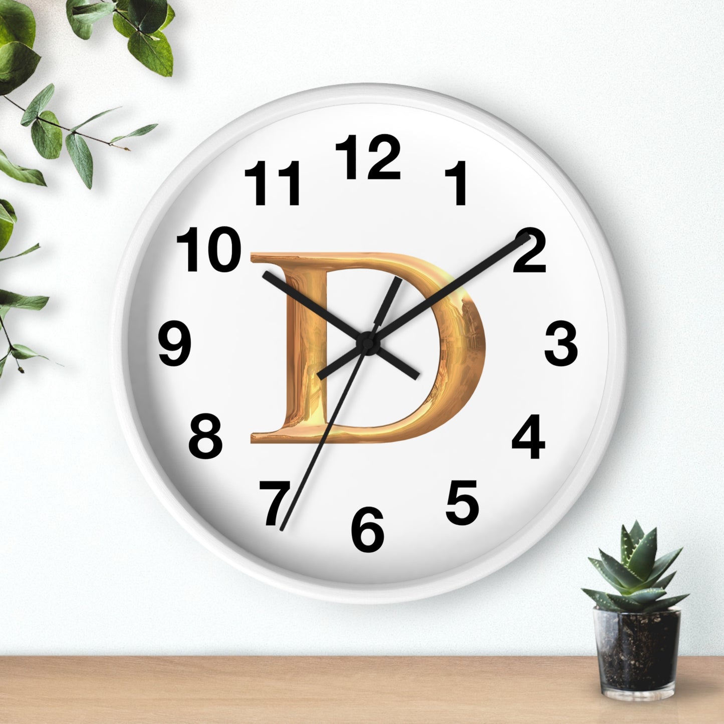 Elegant Initial D Wall Clock, Personalized Home Decor, Modern Timepiece, Gift for Her, Study Room Wall Art, Unique Design