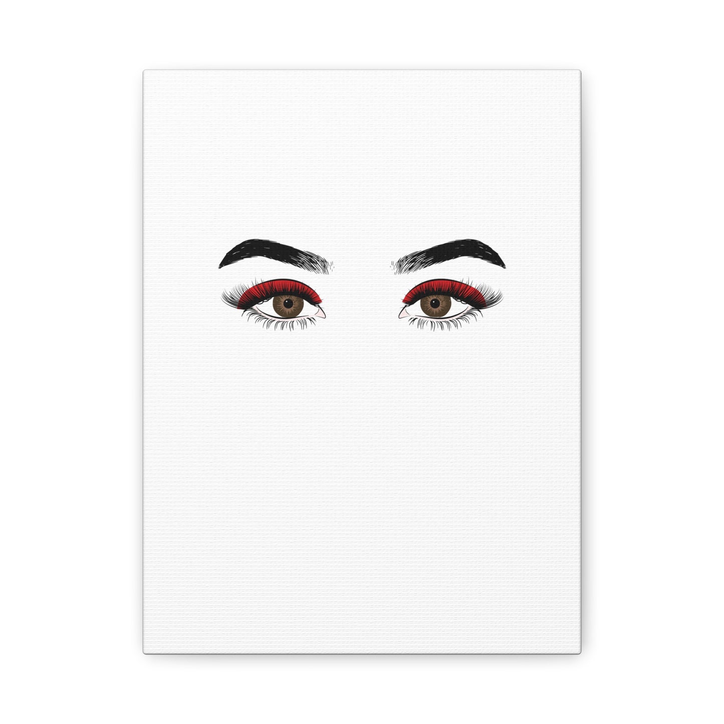Glam Eyes Matte Canvas Wall Art — Brown Eyes with Red Lashes