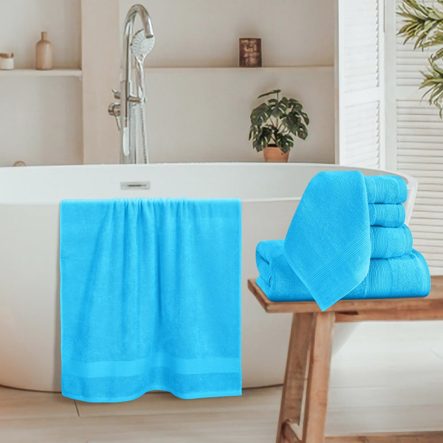 MALLONI HOME 8 Piece Towel Set 100% Ring Spun Cotton, 2 Bath Towels 27x54, 2 Hand Towels 16x28 and 4 Washcloths 13x13 - Ultra Soft Highly Absorbent Machine Washable Hotel Spa Quality - Turquoise Blue