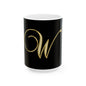 Gold Script 'W' Monogram Ceramic Mug – Elegant Initial Coffee Cup (11oz, 15oz)