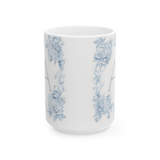 Blue Floral Monogram Ceramic Mug (11oz/15oz)