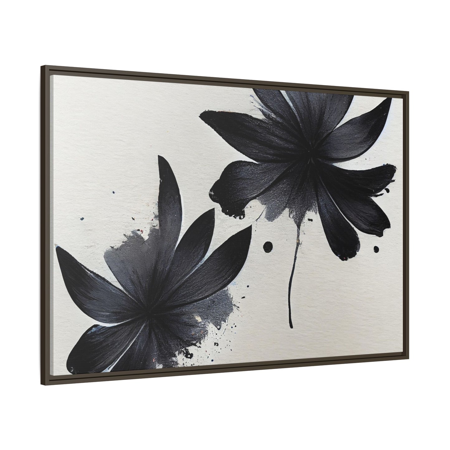 Framed Black Floral Matte Canvas Wall Art — Monochrome Botanical Print
