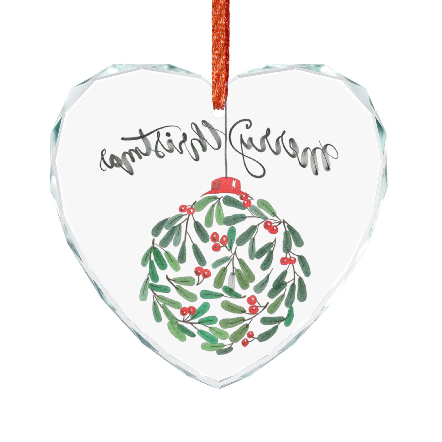 Christmas Heart Crystal Ornament – Merry Christmas Mistletoe Glass Decoration