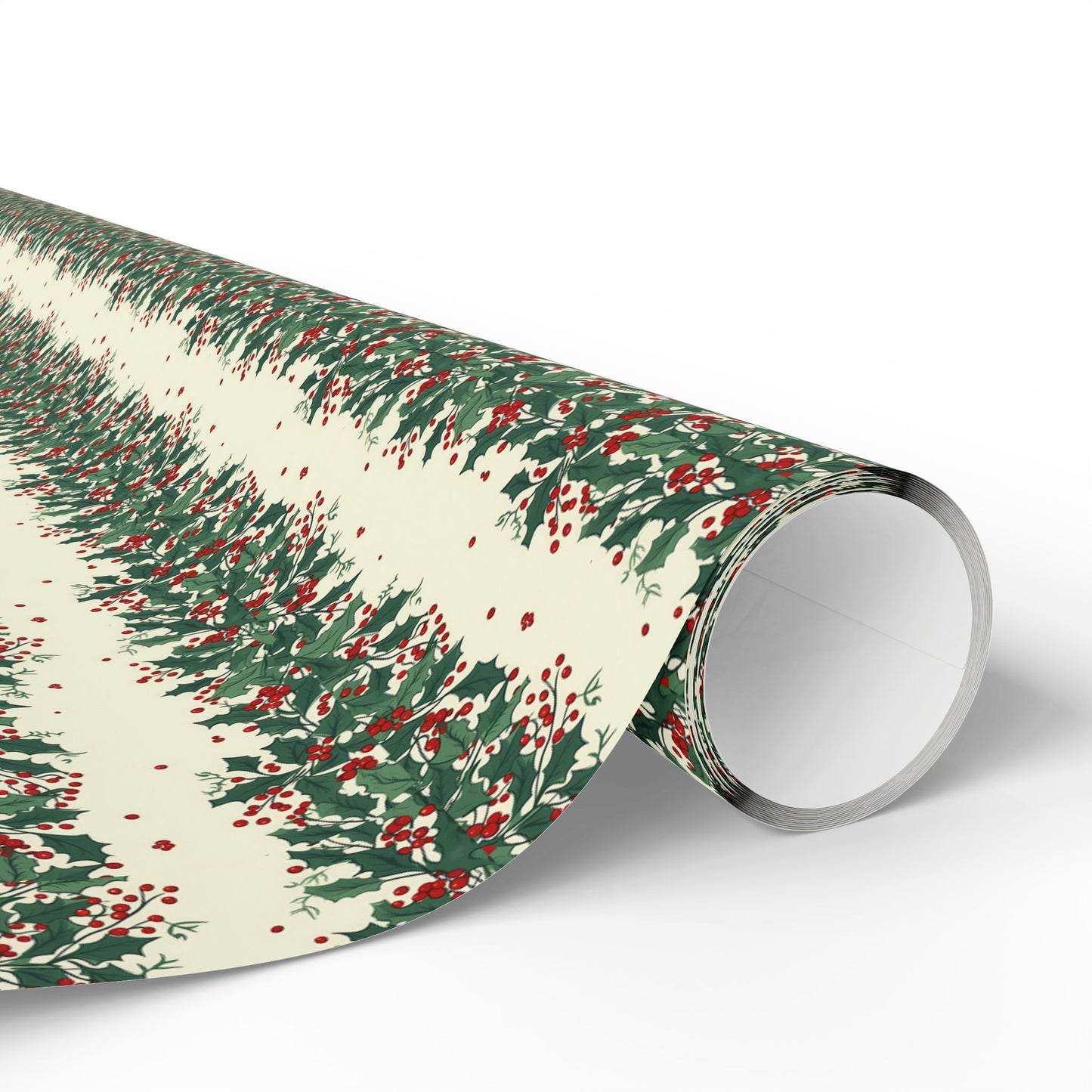 Holiday Pine Sprig Wrapping Paper Roll — Festive Green & Red Gift Wrap