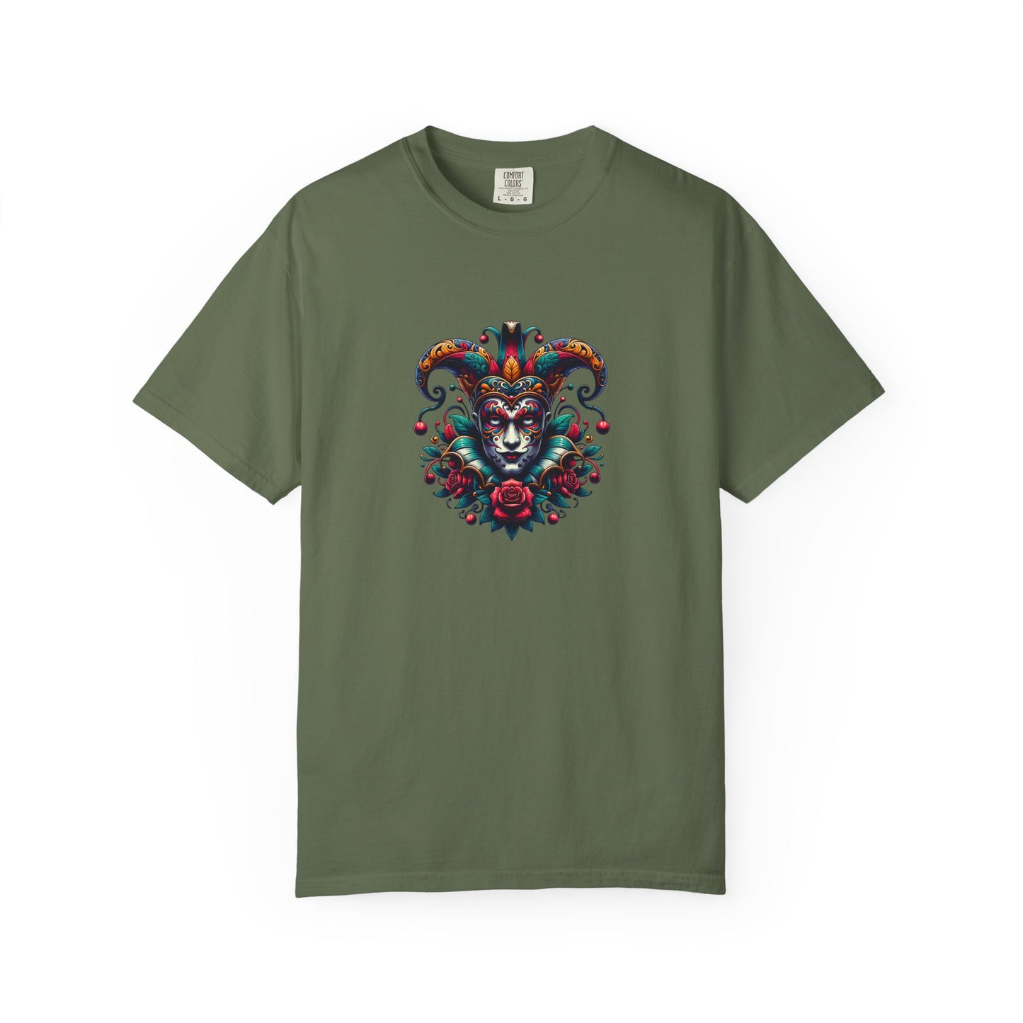 Vibrant Graphic Unisex T-Shirt with Floral Mask Design, Casual Wear, Festival Outfit, Gift for Friends, Unique Fashion Statement