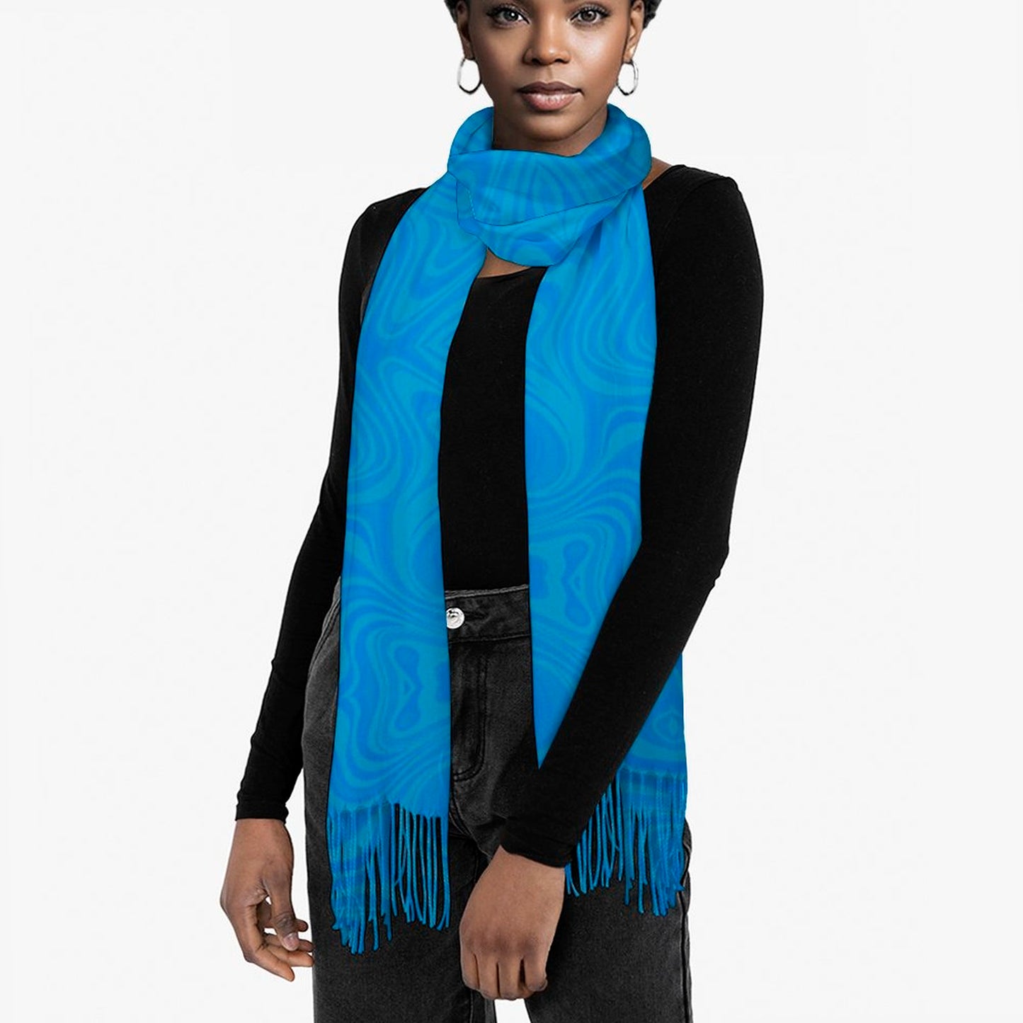 Cashmere-like Tassel Scarf Blue