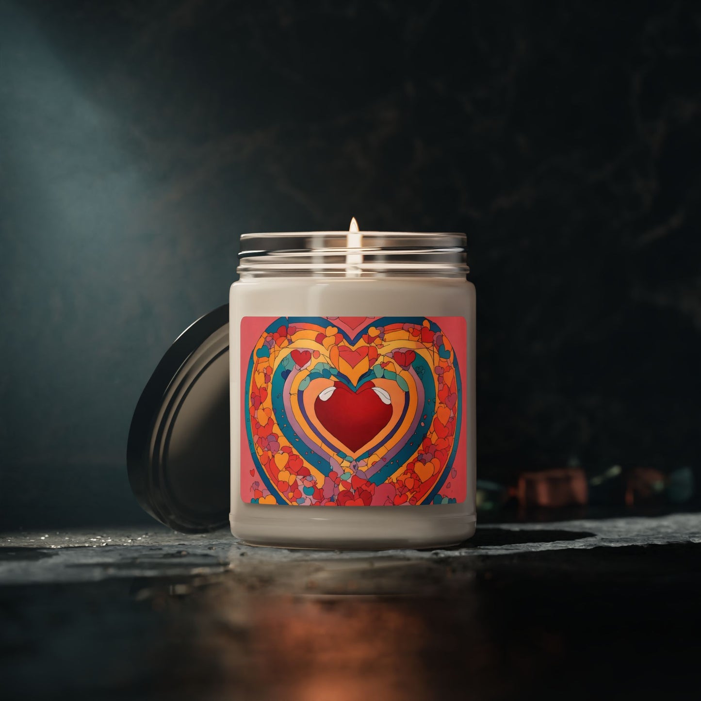 Heart Art Soy Candle — 9oz Scented Jar (Colorful Retro Heart Design)