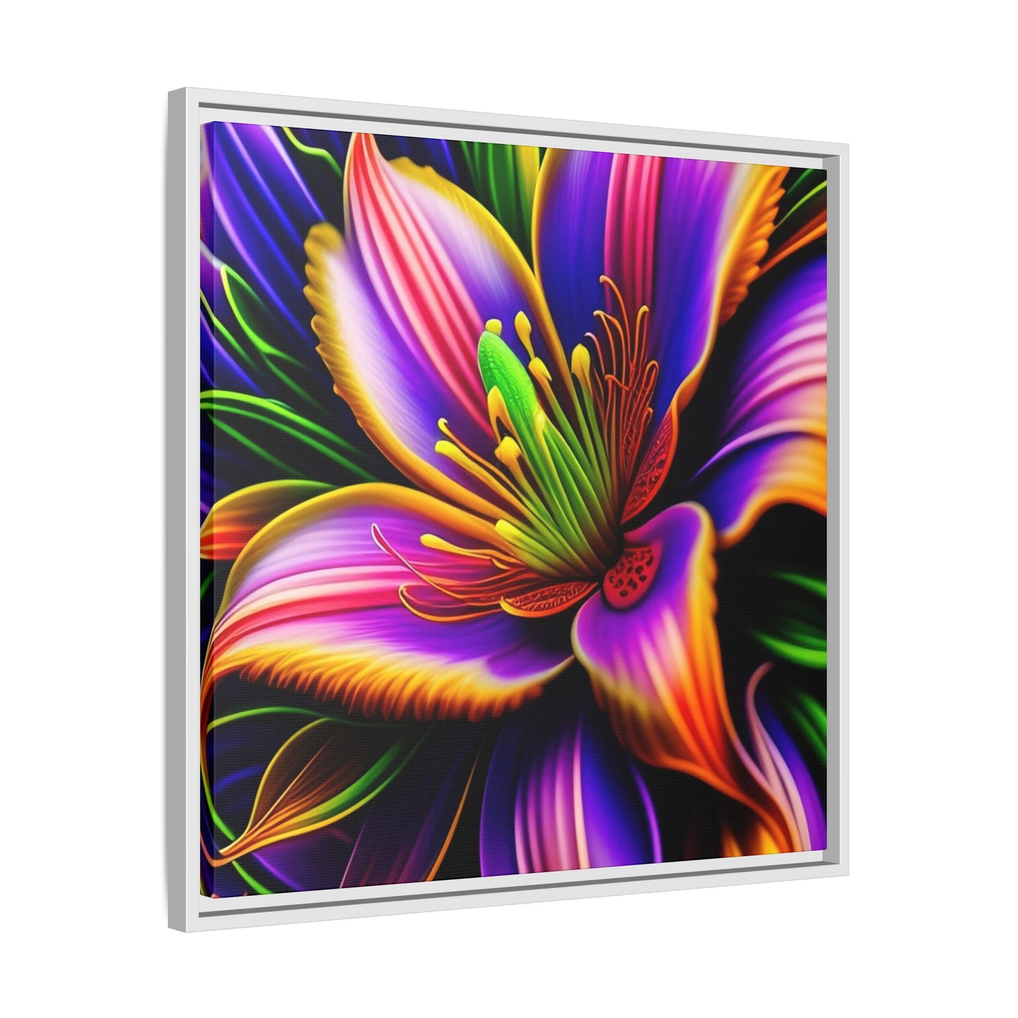 Vibrant Neon Floral Matte Canvas Print — Framed Wall Art