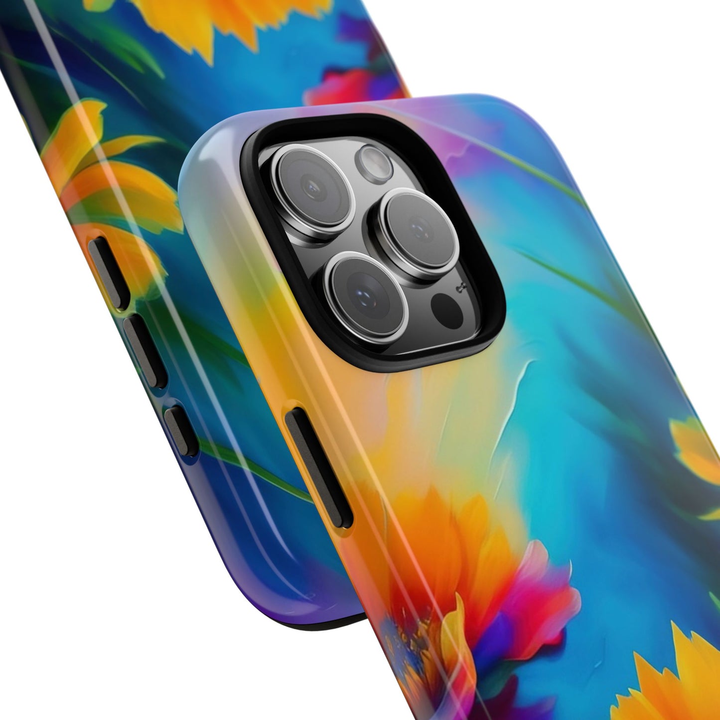 Floral Burst Tough Phone Case — Vibrant Watercolor Flowers Protective Cover