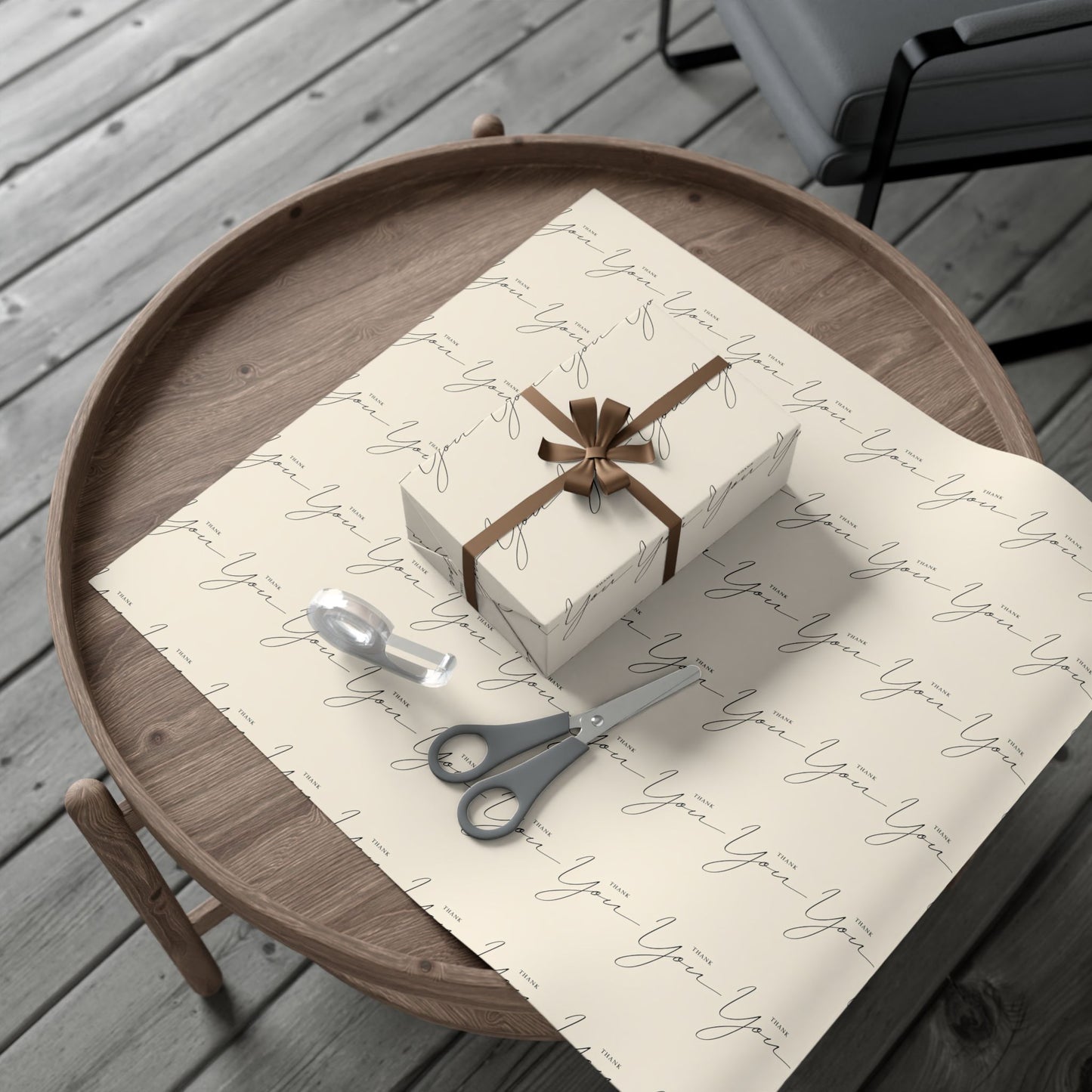 Gift Wrap Paper — "Thank You" Script Pattern, Neutral Cream Wrapping Paper for Gifts & Packaging