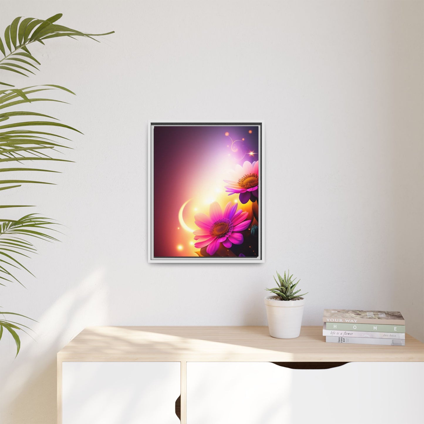 Framed Floral Canvas Art — Pink Daisies Sunset Wall Print