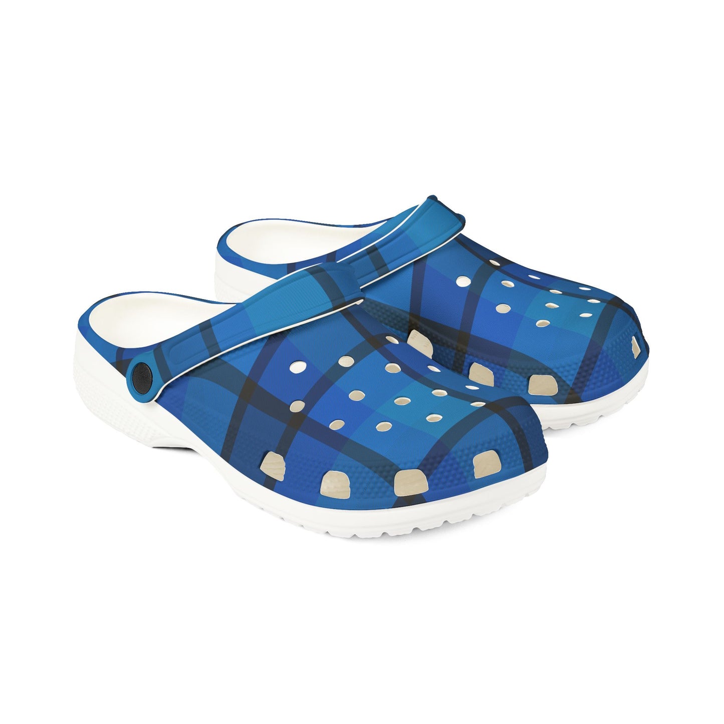 Blue Plaid EVA Foam Clogs — Lightweight Waterproof Garden Shoes