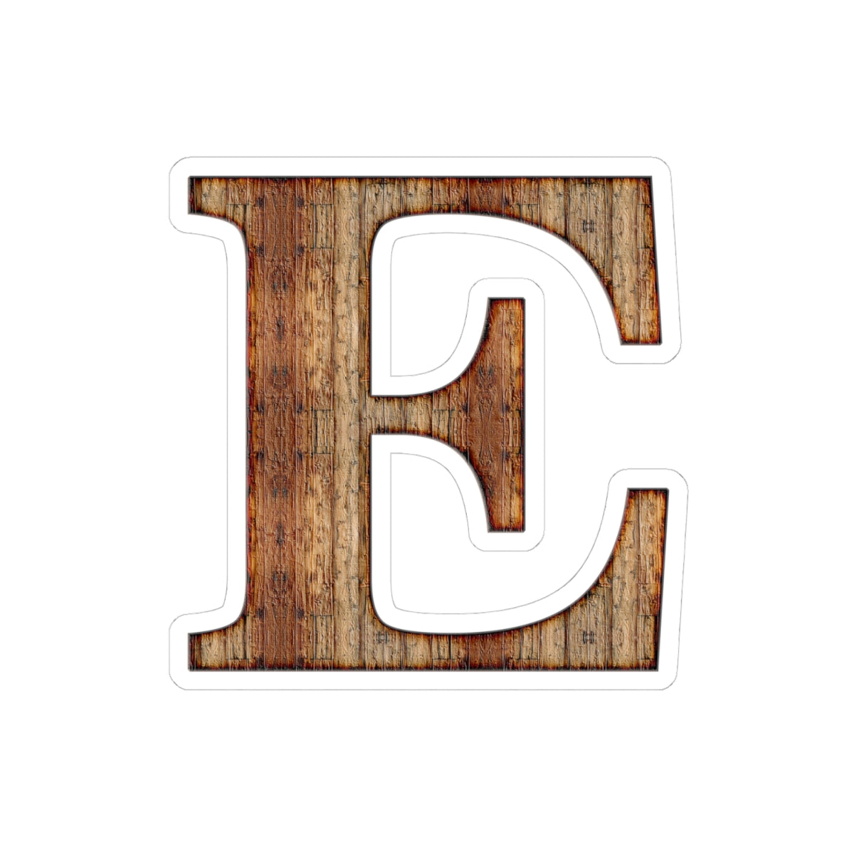 Rustic Wood Letter E Kiss-Cut Sticker — Monogram Laptop Decal