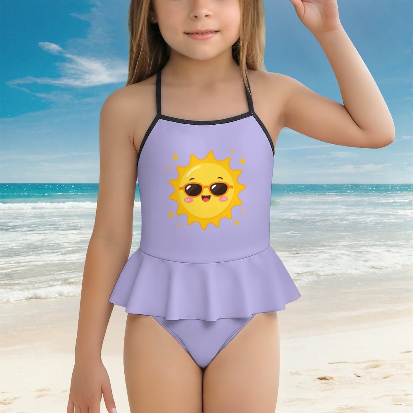Girls One Piece Ruffle Strap Swimsuit