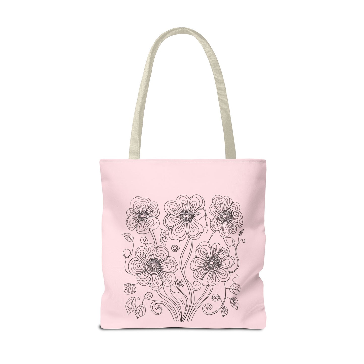 Floral Doodle Pink Tote Bag — Hand-Drawn Flower Design