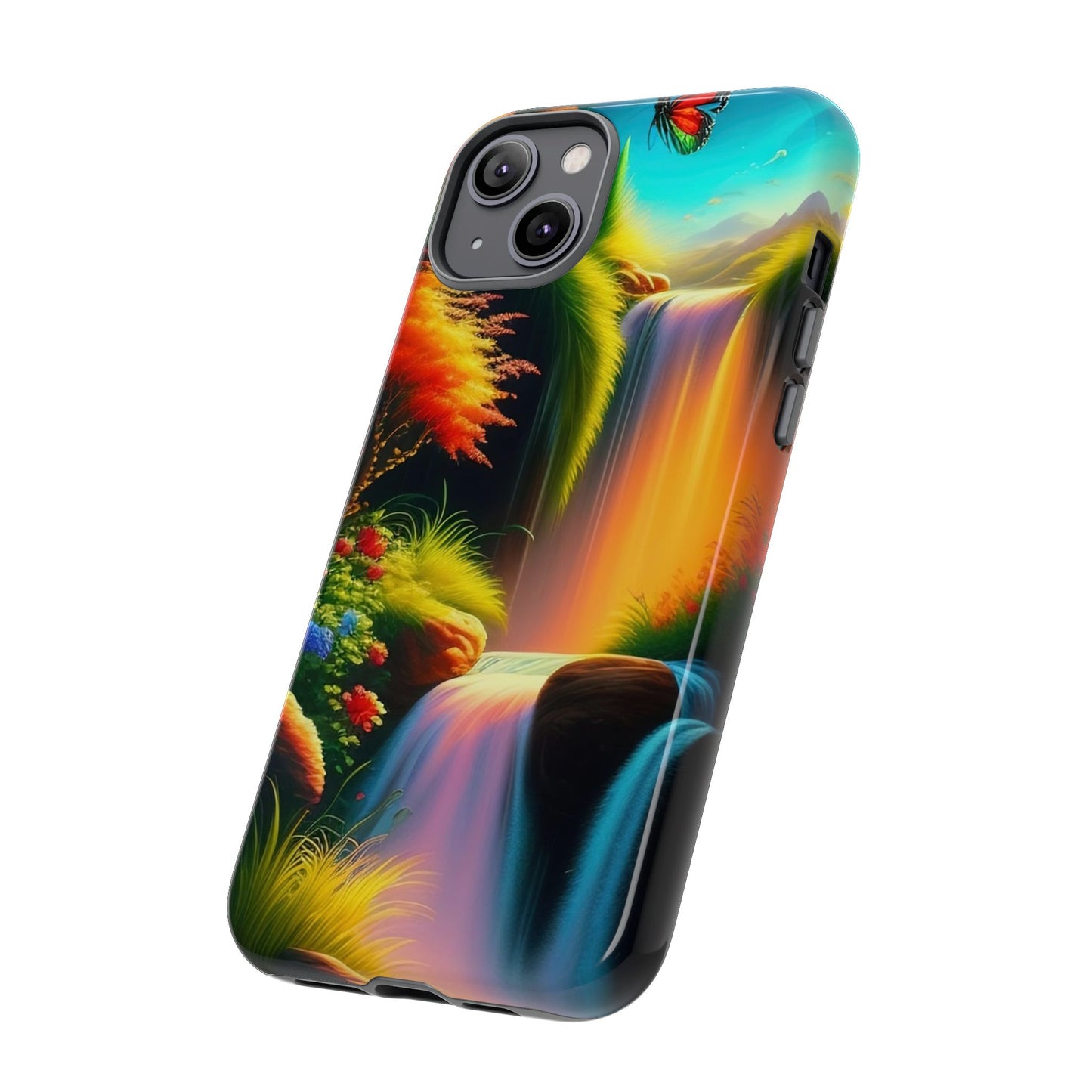 Phone Case - Vibrant Waterfall Landscape with Butterfly | Colorful Nature Protective Case