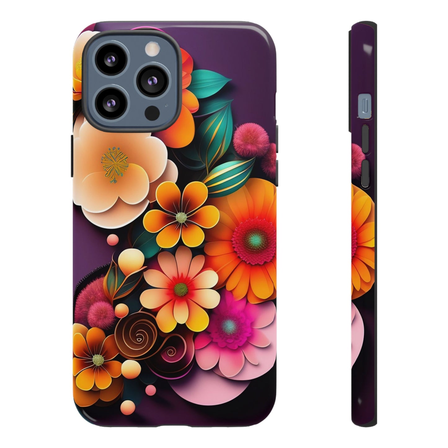 Floral Burst Tough Phone Case — Colorful Retro Flowers Protective Cover