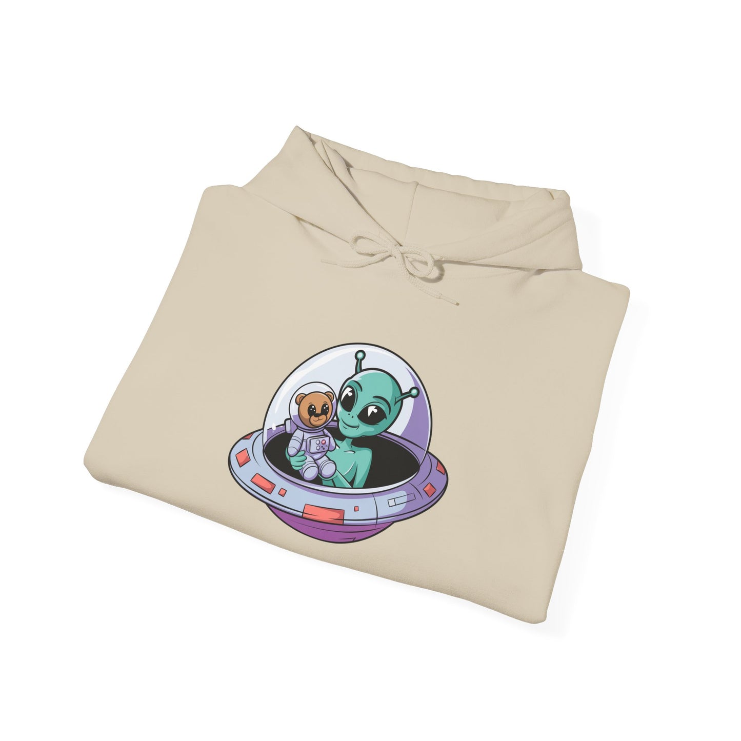 Cute Alien and Kid Hoodie, Unisex Heavy Blend Sweatshirt, UFO Lover Gift, Halloween Costume, Space-Themed Outfit, Birthday Present