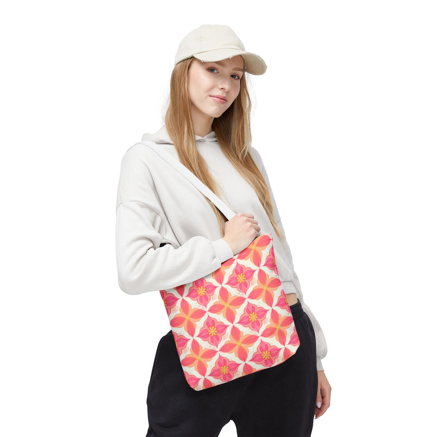 Pink Floral Geometric Tote Bag —  Reusable Shopper