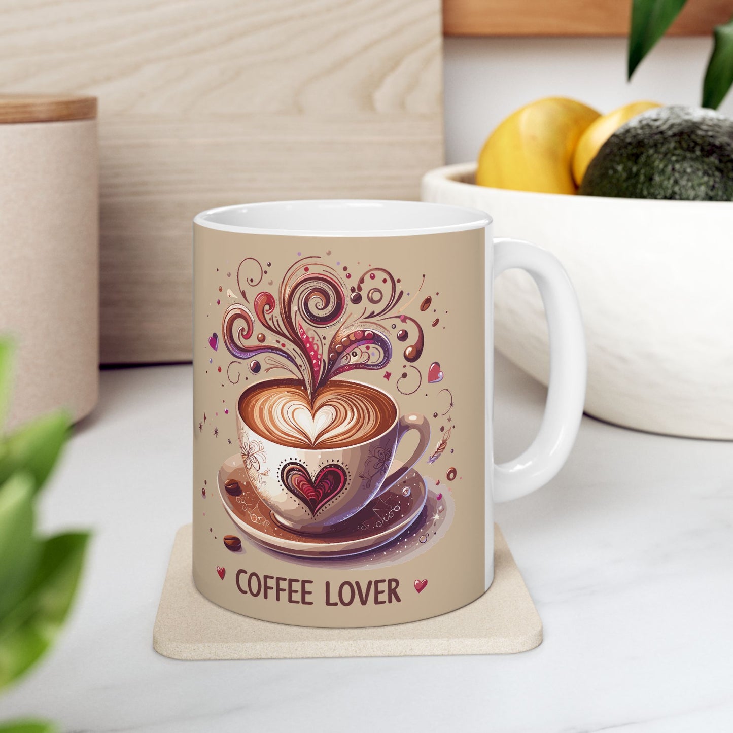 Coffee Lover Ceramic Mug — Cute Whimsical Coffee Art (11oz & 15oz)
