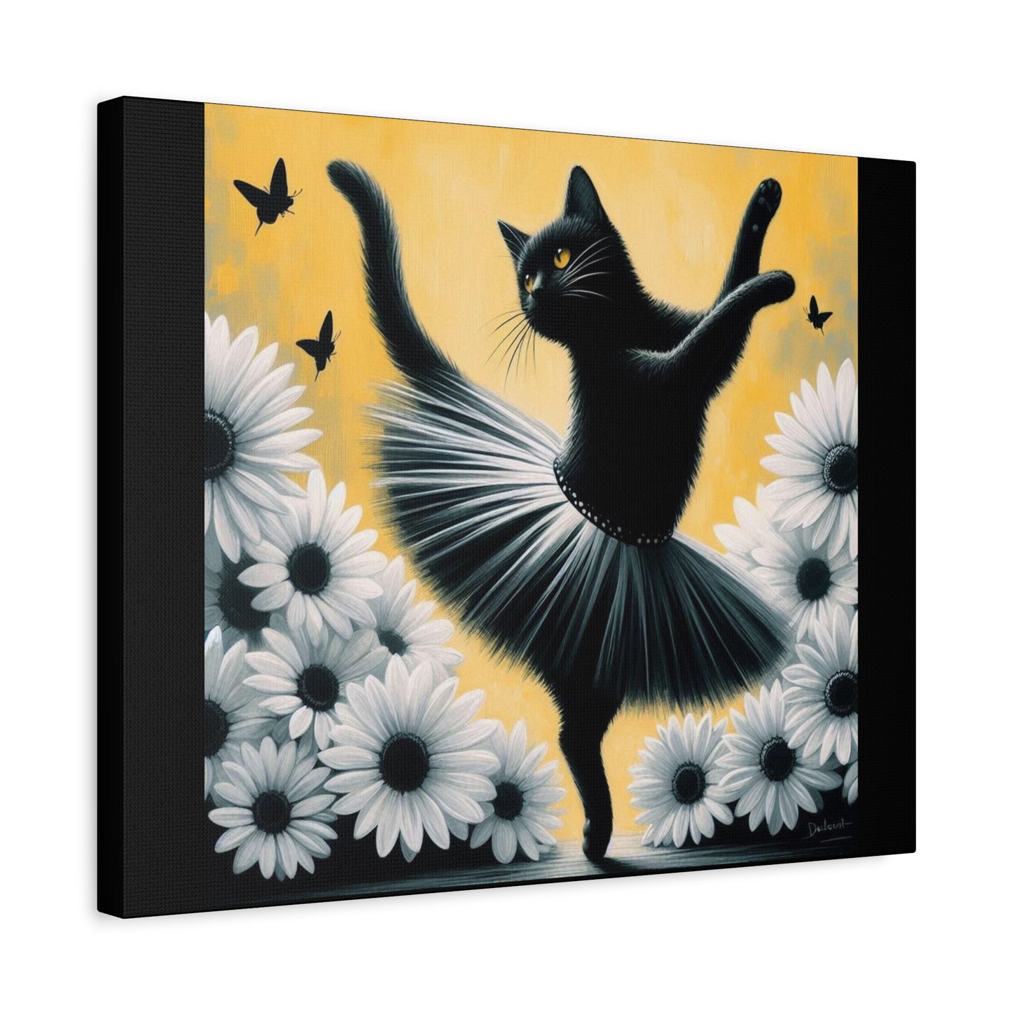 Ballet Black Cat Canvas Print — Whimsical Cat Ballerina Wall Art