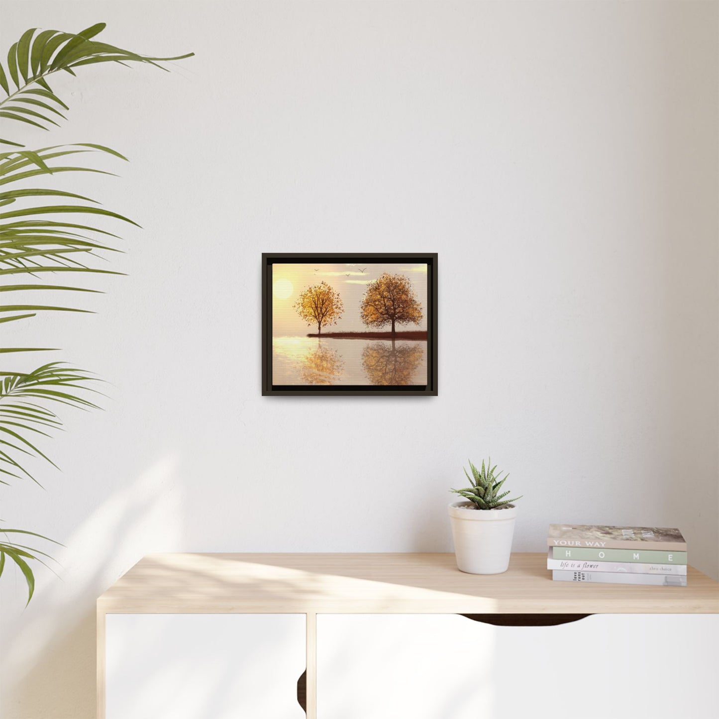 Framed Matte Canvas Wall Art — Golden Autumn Trees Reflection