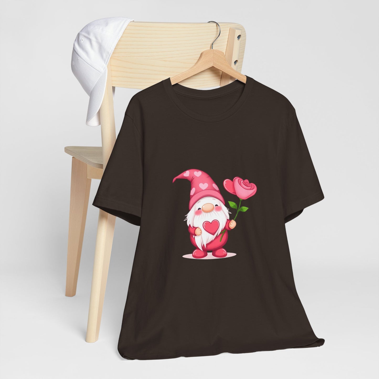 Valentine Gnome T‑Shirt — Cute Pink Gnome Holding Rose Tee