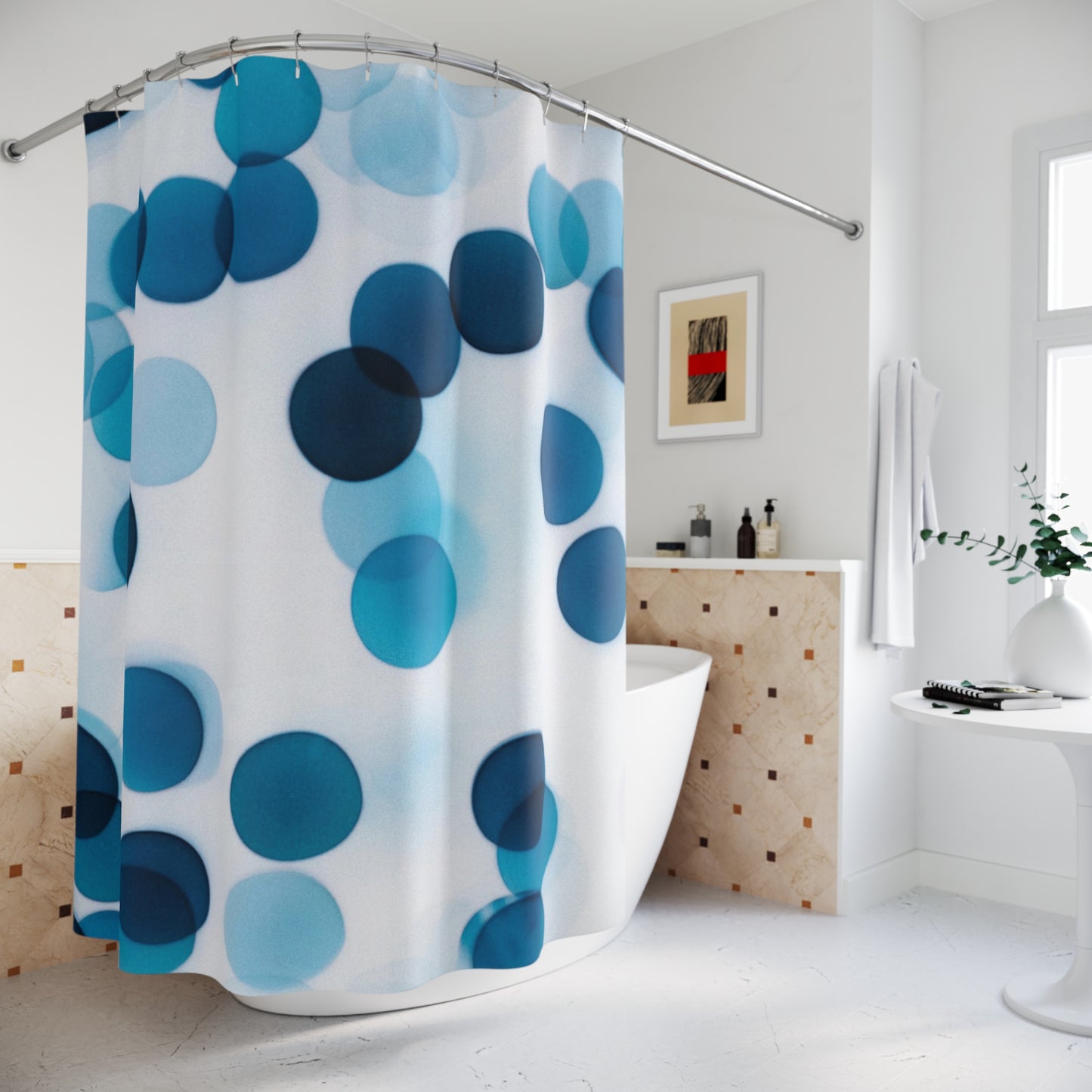 Modern Blue Polka Dot Shower Curtain