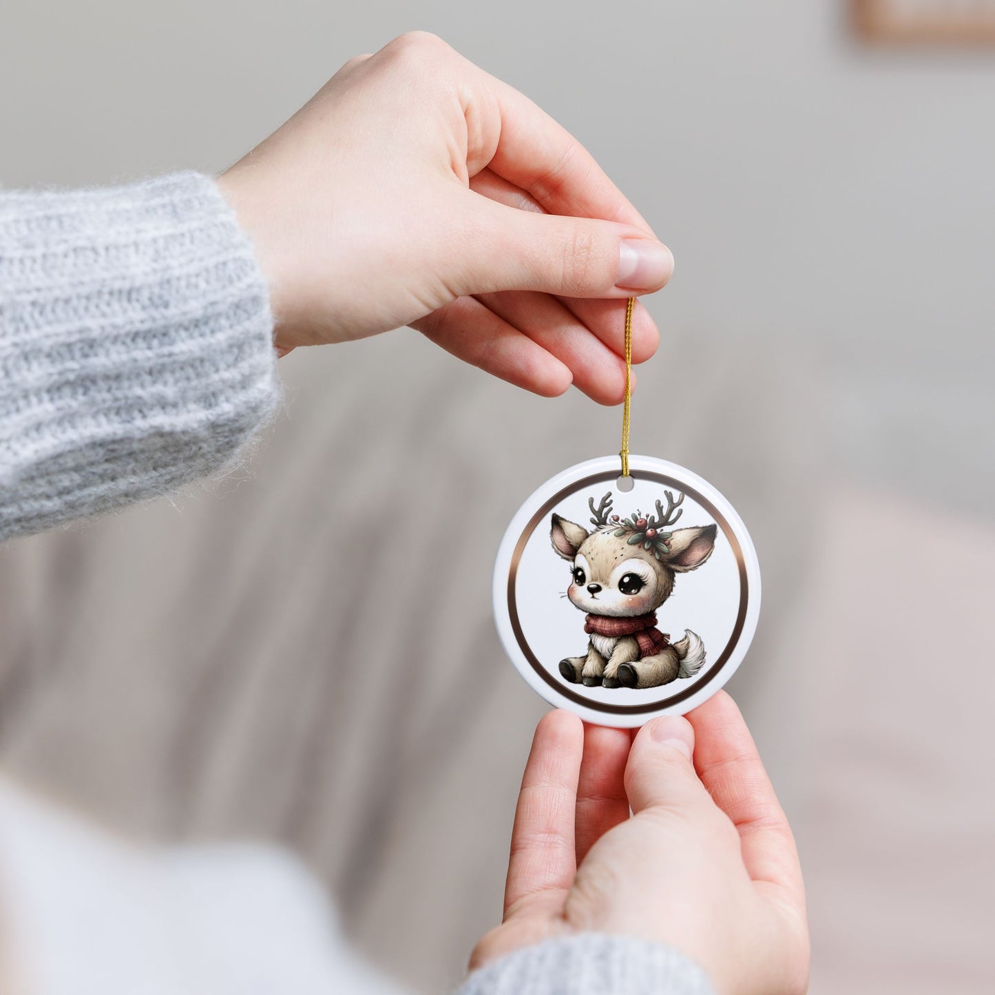 Cute Baby Reindeer Ceramic Ornament — Christmas Tree Decoration