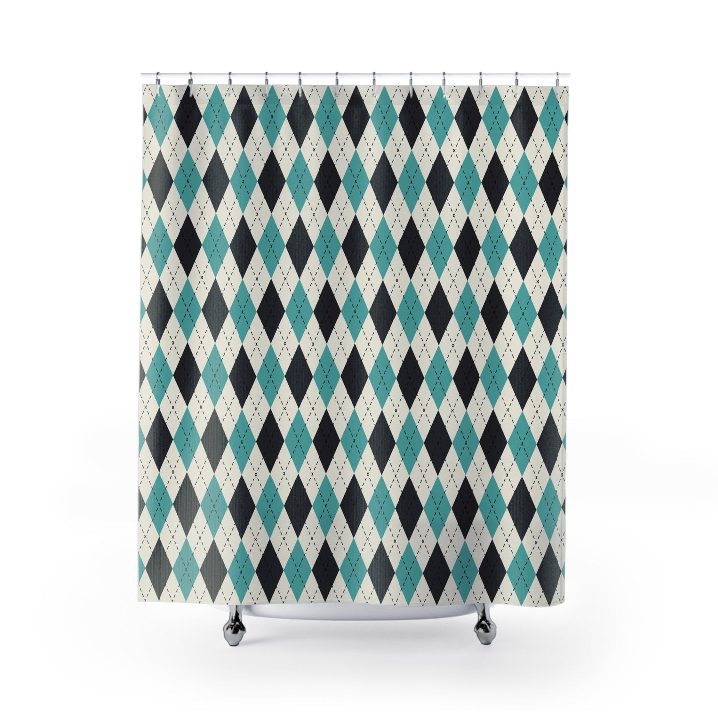 Stylish Geometric Shower Curtain, Modern Bathroom Decor, Aqua and Black Argyle, Unique Gift for Home Renovation, Holiday Essential, [...]