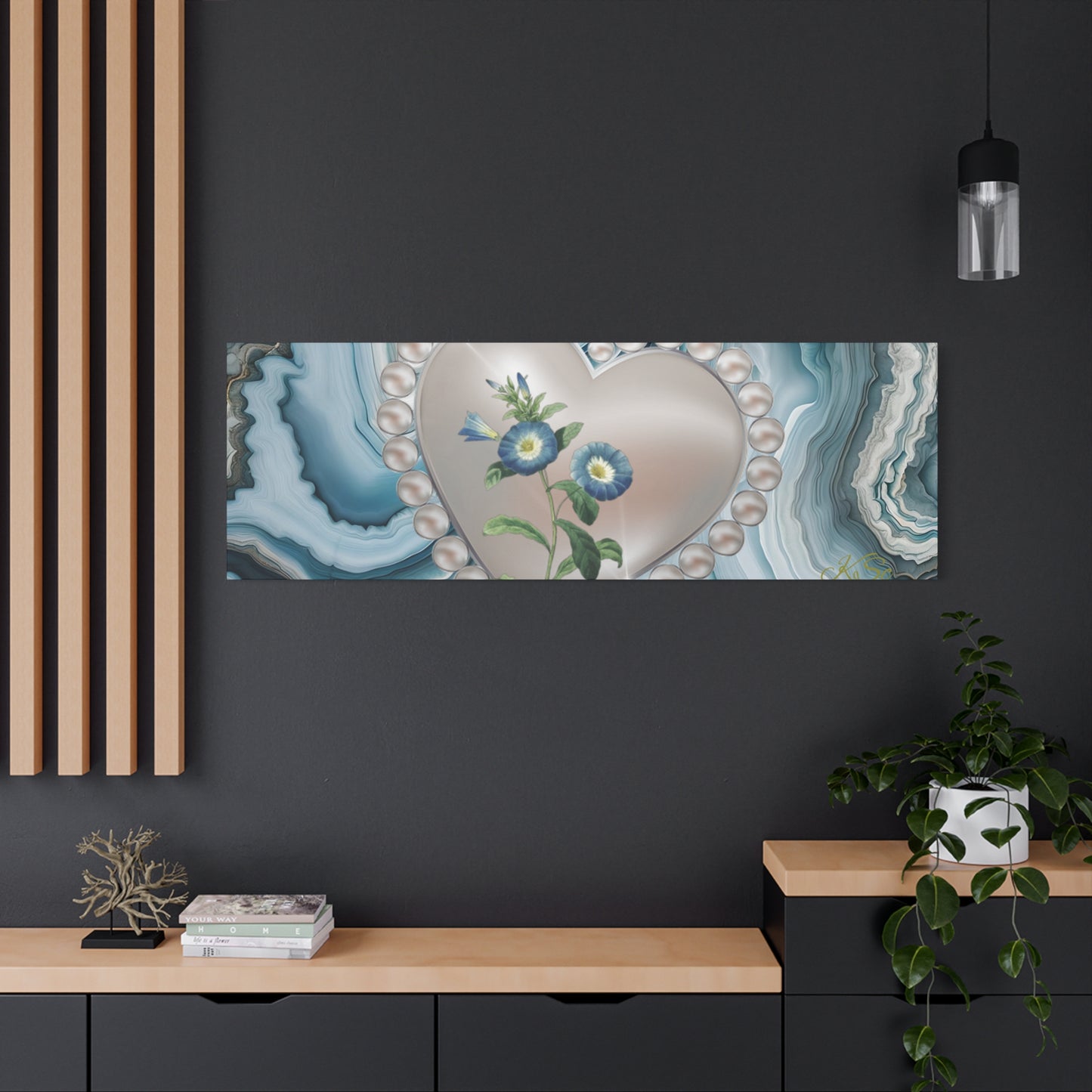 Elegant Floral Heart Canvas Wall Art, Modern Home Decor, Gift for Her