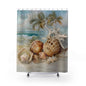 Seashell Beach Shower Curtain – Tropical Palm Coastal Bathroom Décor