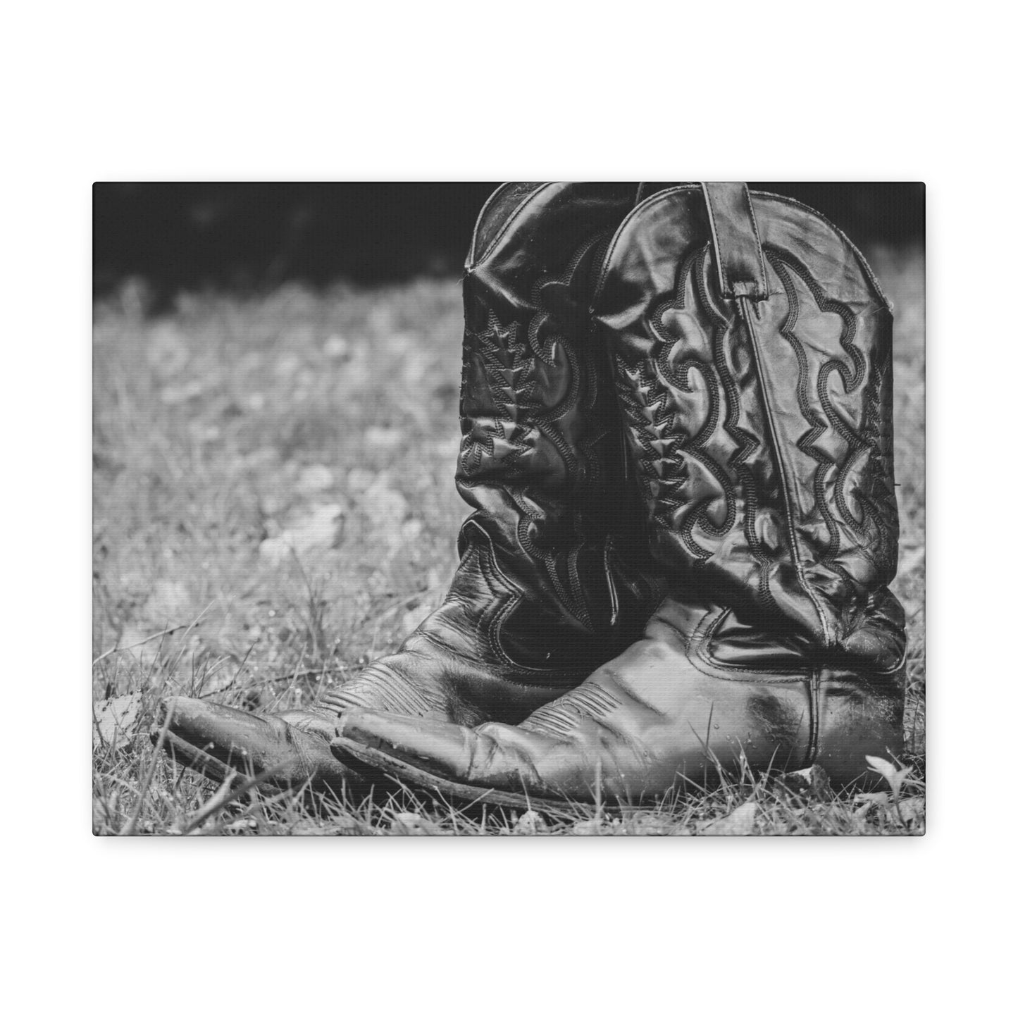 Western Cowboy Boots Matte Canvas Wall Art – Black & White Rustic Country Decor