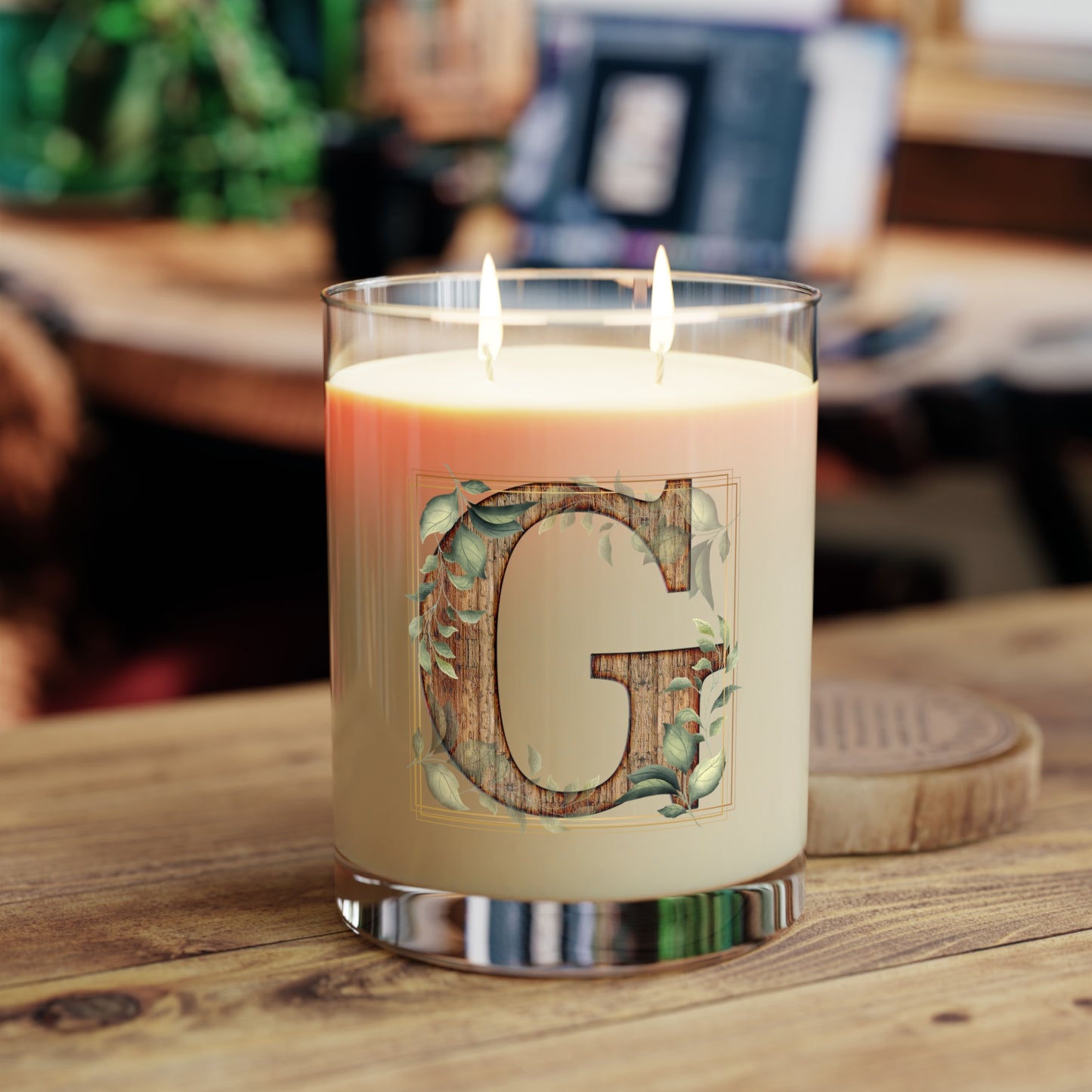 Wood Letter Monogram Scented Candle — 11oz Glass