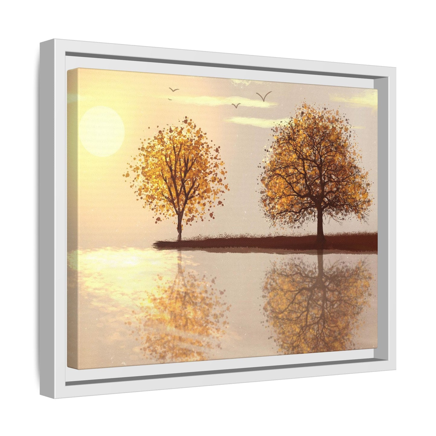 Framed Matte Canvas Wall Art — Golden Autumn Trees Reflection