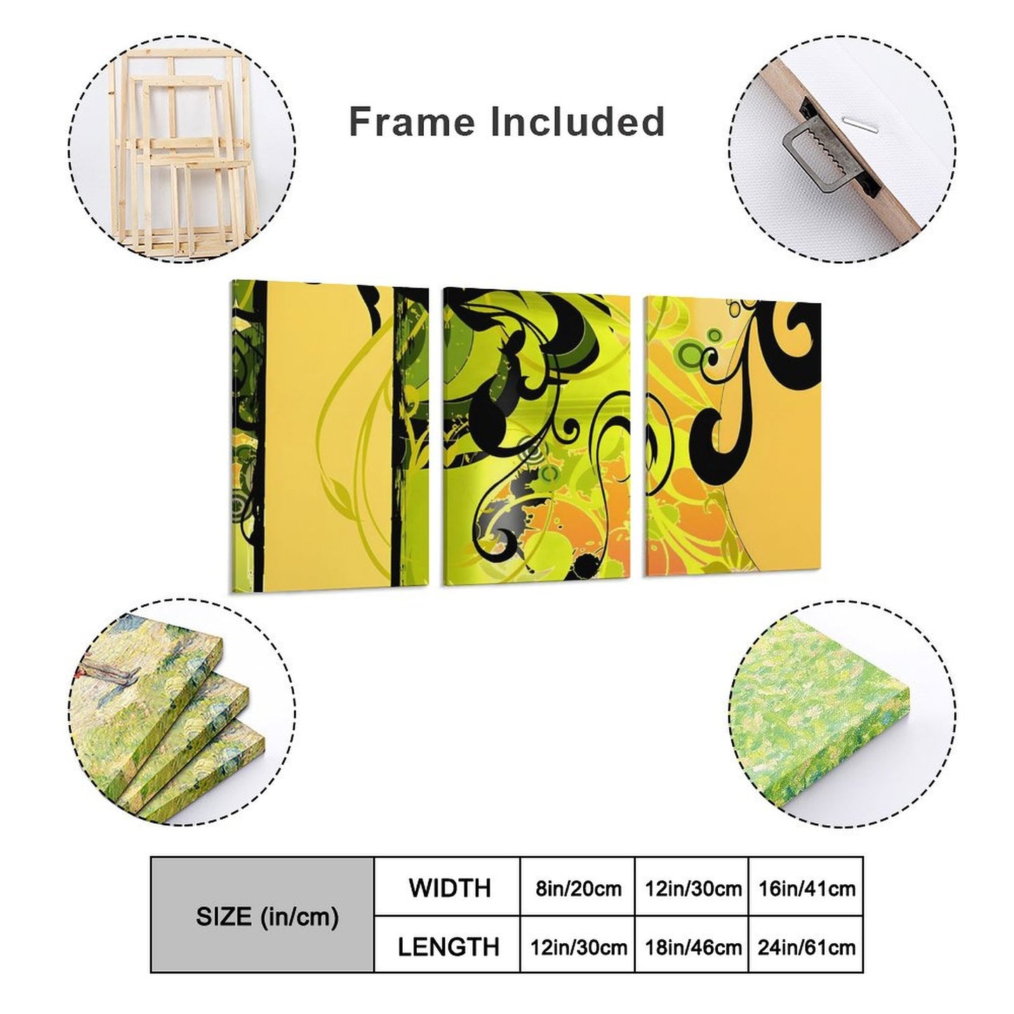Vertical Framed Wall Art-2:3 Aspect Ratio Yellow Black Green
