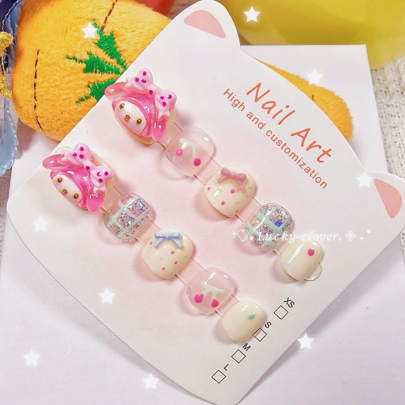 Melody Pink Cute Kids Press On Nails with Bow Glitter – Image 3